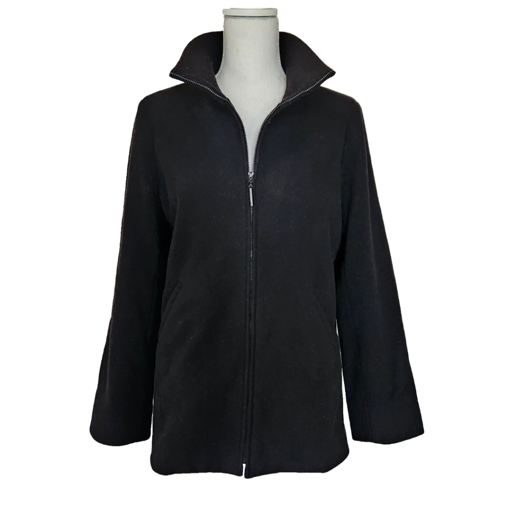 EILEEN FISHER Italian Wool Stand Collar Overcoat $598 Boxy Fit Black Sz XS Coat